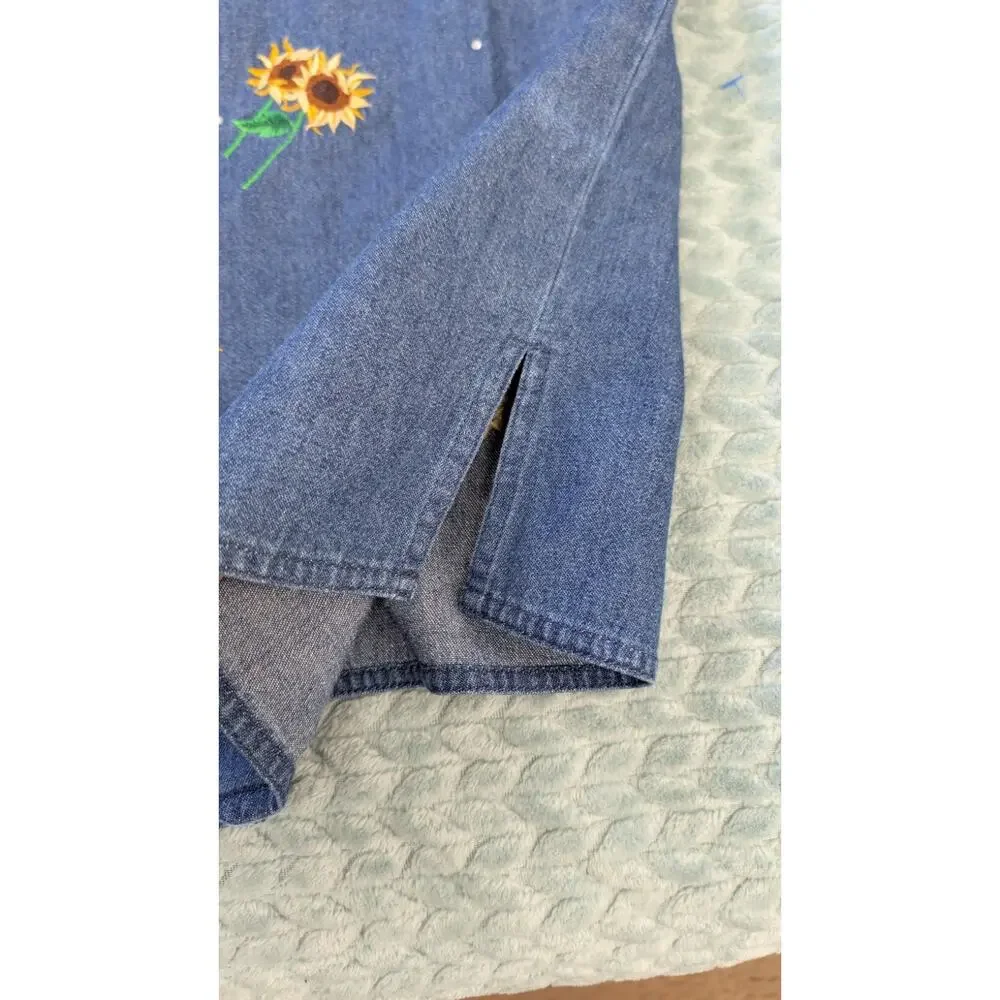 Quaker Factory Denim Jacket Embroidered Sunflowers And Bees Medium - Picture 9 of 12